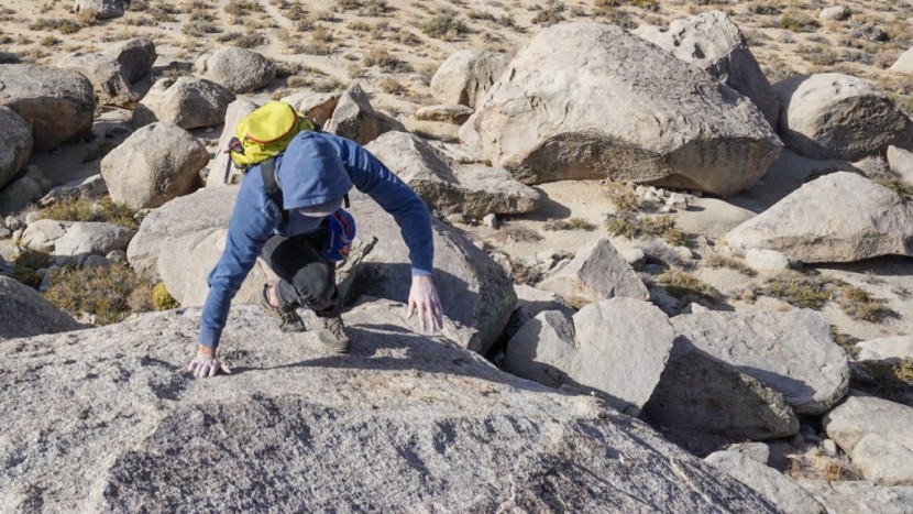 the la sportiva boulder x shoes stick to the monzonite slabs in the...