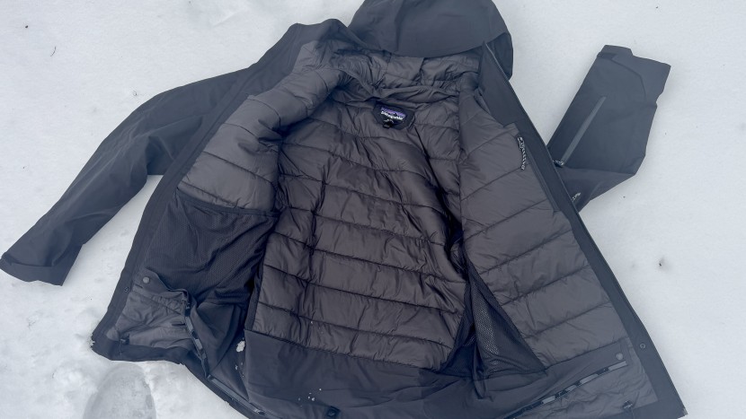 the patagonia storm shift insulated stacks most of its insulation in...